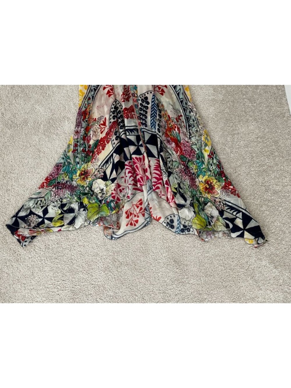 Johnny Was Red Yellow Multicolor Floral Patchwork Midi Dress - Picture 3 of 8